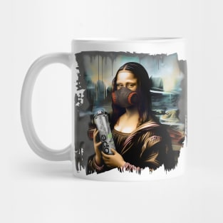 Mona Lisa with a spray paint in a paint respirator Mug